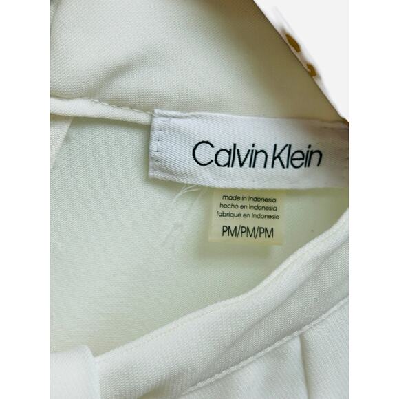 Calvin Klein Off-White Tie Neck Blouse Petite Medium Long Sleeve Professional - Picture 4 of 7